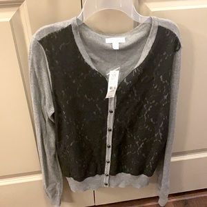 NWT NY&C Gray Cardigan with Black Lace